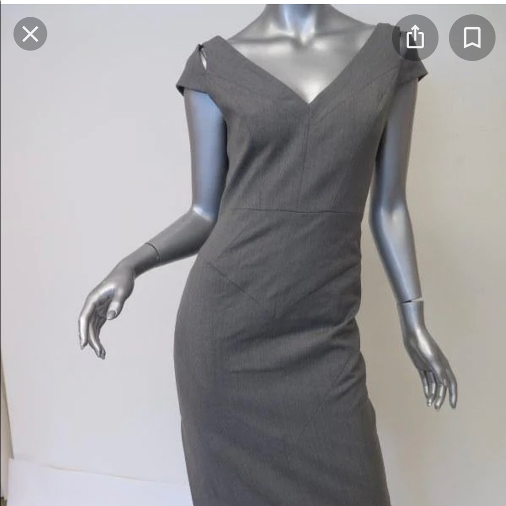 MILLY DRESS LARISSA GRAY STRETCH WOOL SIZE 4 SPLIT-SLEEVE SHEATH DRESS